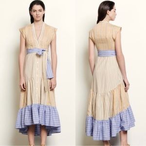 Authentic Sandro Dress Linen A-Line Beige Blue